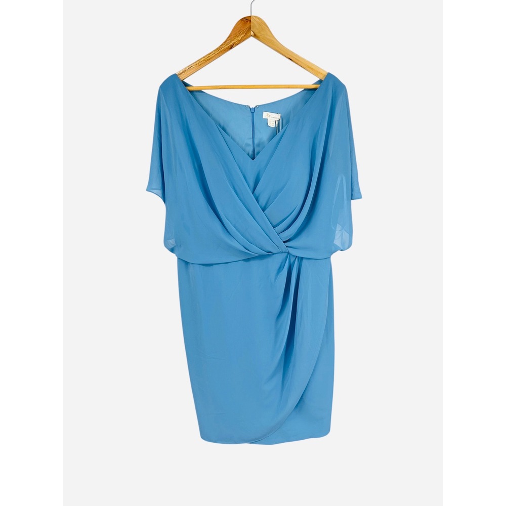 AW Bridal Blue Chiffon‎ Surplice Sheath Dress Size 18